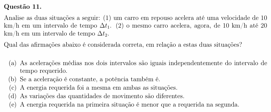 Enunciado da questão 11 de Física do OBF 2023 (1ª fase, Nível I)