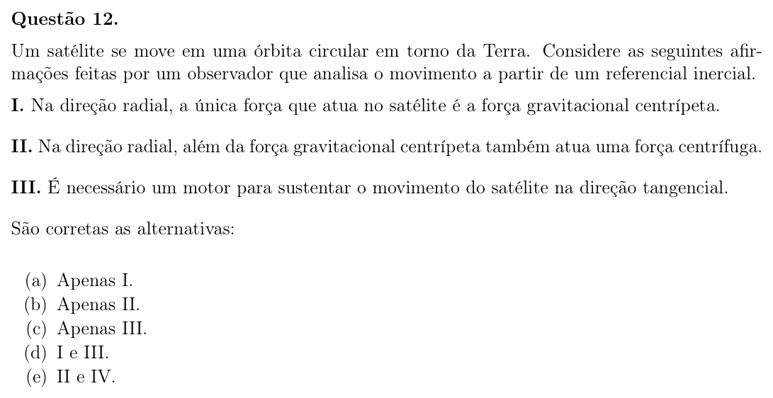 Enunciado da questão 12 de Física do OBF 2023 (1ª fase, Nível I)