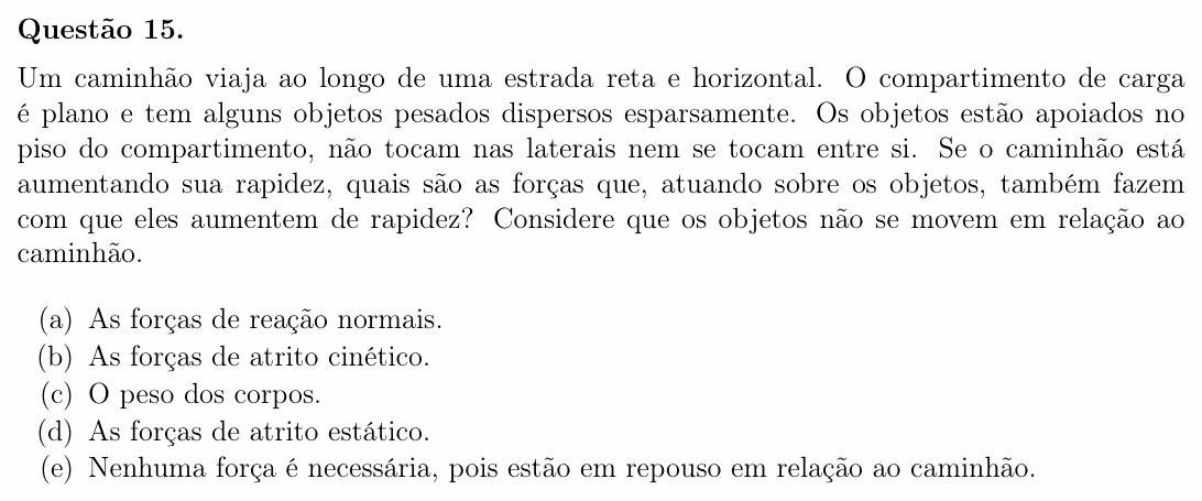 Enunciado da questão 15 de Física do OBF 2023 (1ª fase, Nível I)