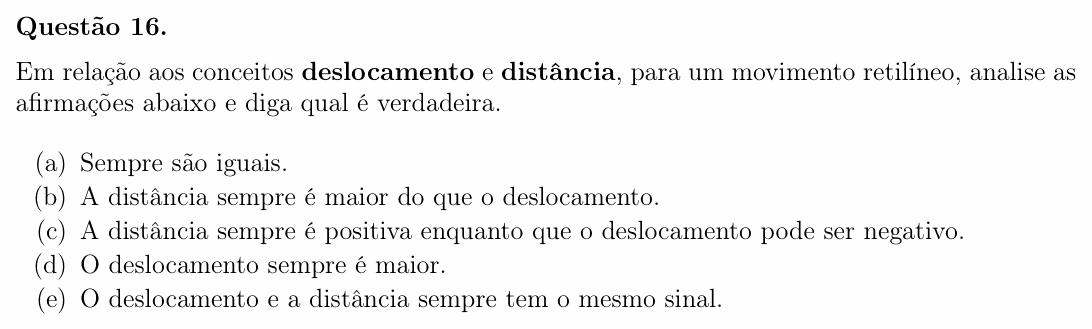 Enunciado da questão 16 de Física do OBF 2023 (1ª fase, Nível I)