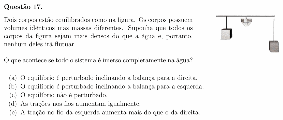 Enunciado da questão 17 de Física do OBF 2023 (1ª fase, Nível I)