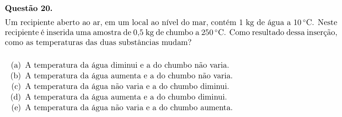 Enunciado da questão 20 de Física do OBF 2023 (1ª fase, Nível I)