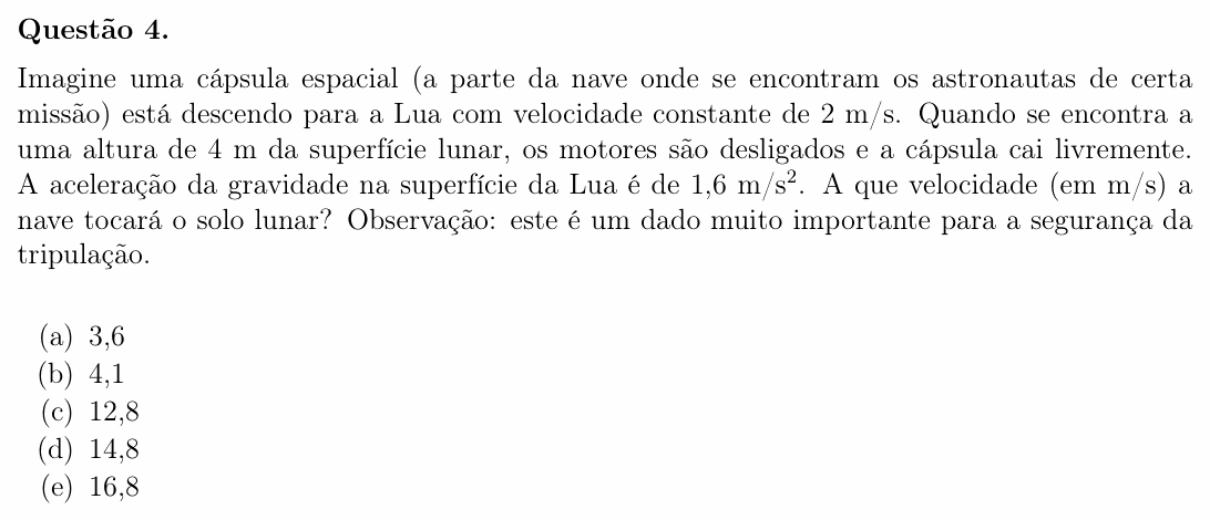 Enunciado da questão 4 de Física do OBF 2023 (1ª fase, Nível I)