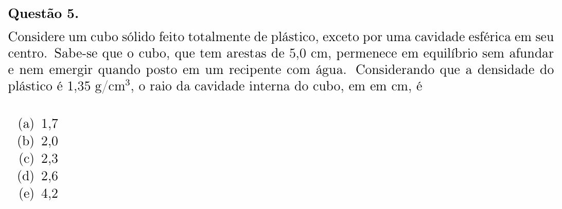 Enunciado da questão 5 de Física do OBF 2023 (1ª fase, Nível I)