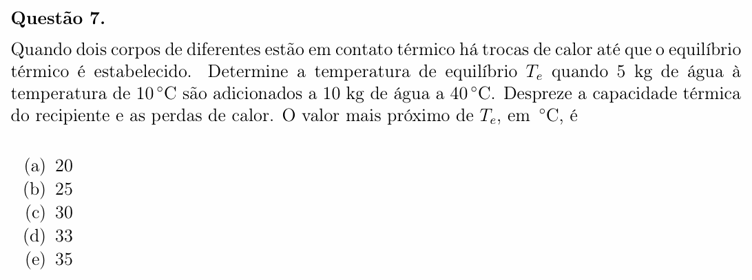 Enunciado da questão 7 de Física do OBF 2023 (1ª fase, Nível I)