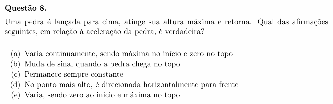 Enunciado da questão 8 de Física do OBF 2023 (1ª fase, Nível I)