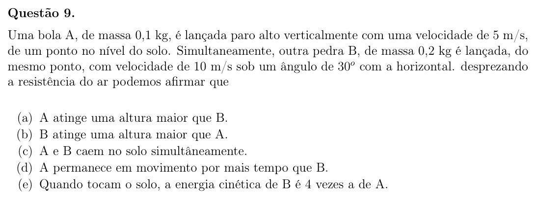 Enunciado da questão 9 de Física do OBF 2023 (1ª fase, Nível I)