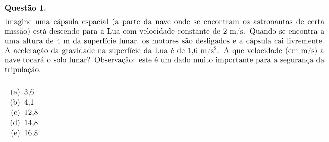 Enunciado da questão 1 de Física do OBF 2023 (1ª fase, Nível II)