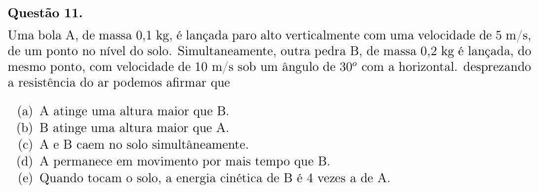 Enunciado da questão 11 de Física do OBF 2023 (1ª fase, Nível II)