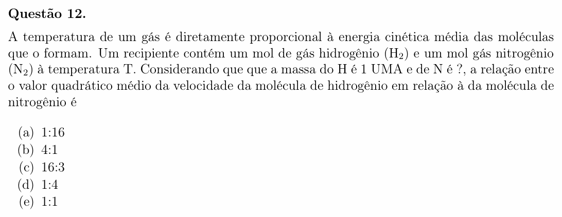 Enunciado da questão 12 de Física do OBF 2023 (1ª fase, Nível II)