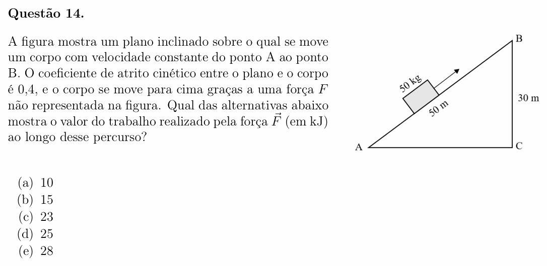 Enunciado da questão 14 de Física do OBF 2023 (1ª fase, Nível II)