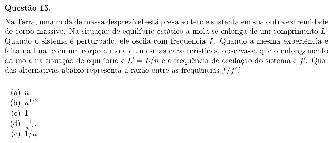 Enunciado da questão 15 de Física do OBF 2023 (1ª fase, Nível II)