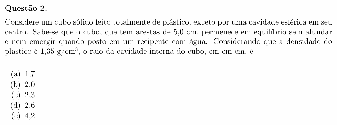 Enunciado da questão 2 de Física do OBF 2023 (1ª fase, Nível II)