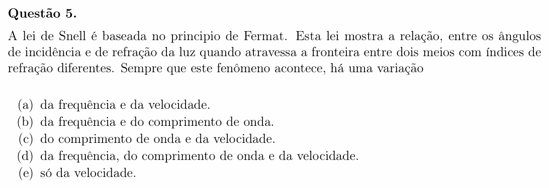 Enunciado da questão 5 de Física do OBF 2023 (1ª fase, Nível II)