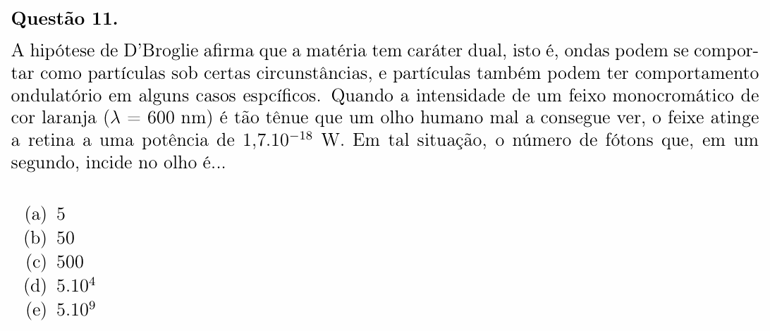 Enunciado da questão 11 de Física do OBF 2023 (1ª fase, Nível III)