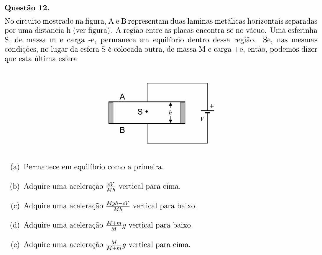 Enunciado da questão 12 de Física do OBF 2023 (1ª fase, Nível III)