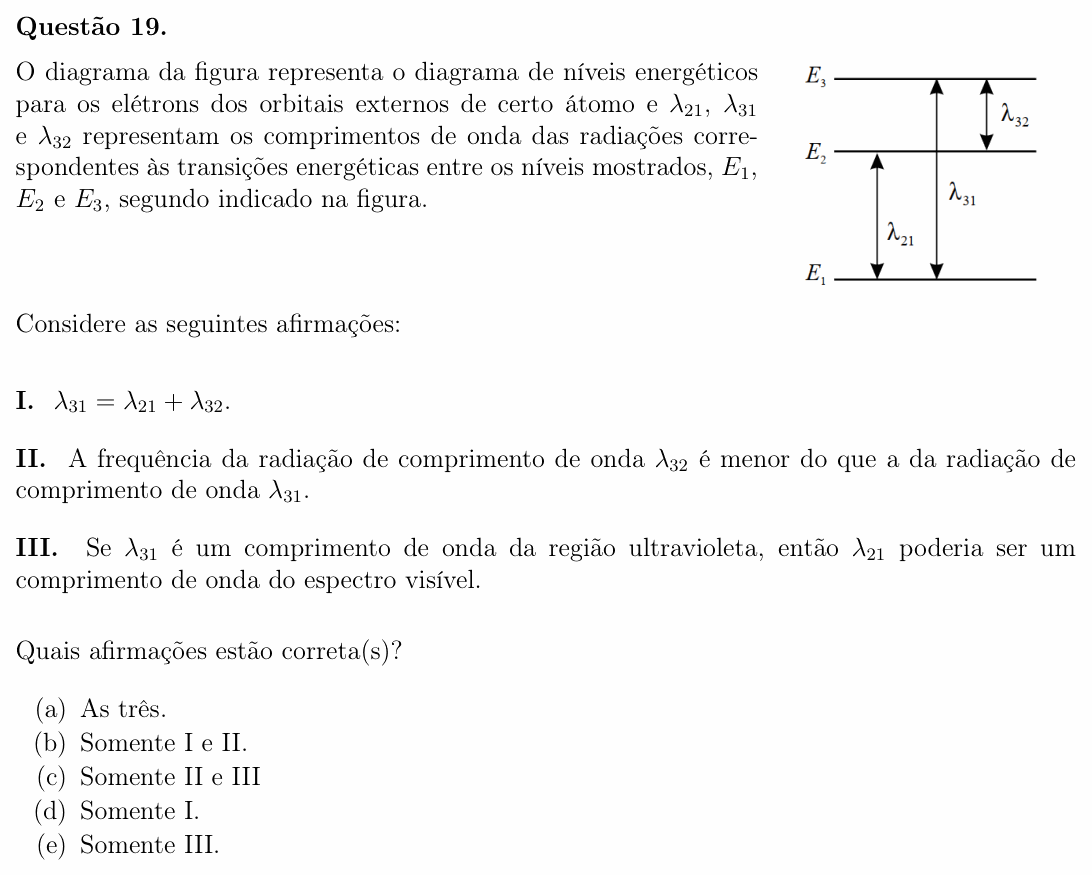 Enunciado da questão 19 de Física do OBF 2023 (1ª fase, Nível III)