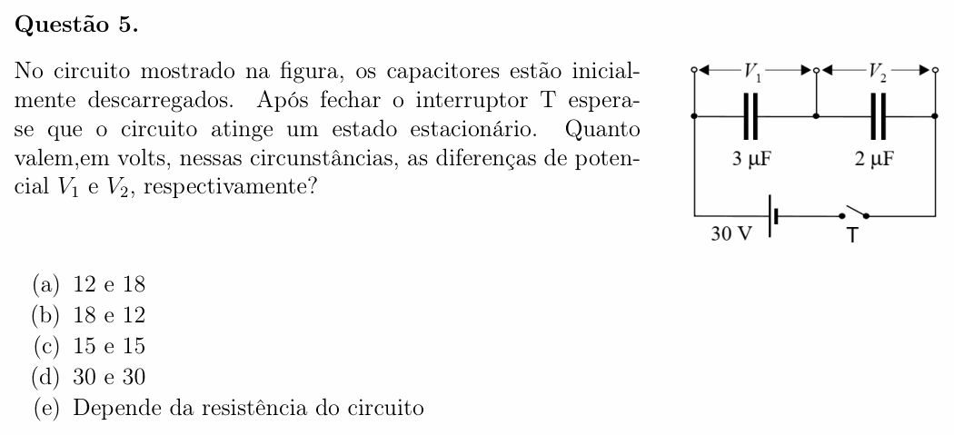 Enunciado da questão 5 de Física do OBF 2023 (1ª fase, Nível III)