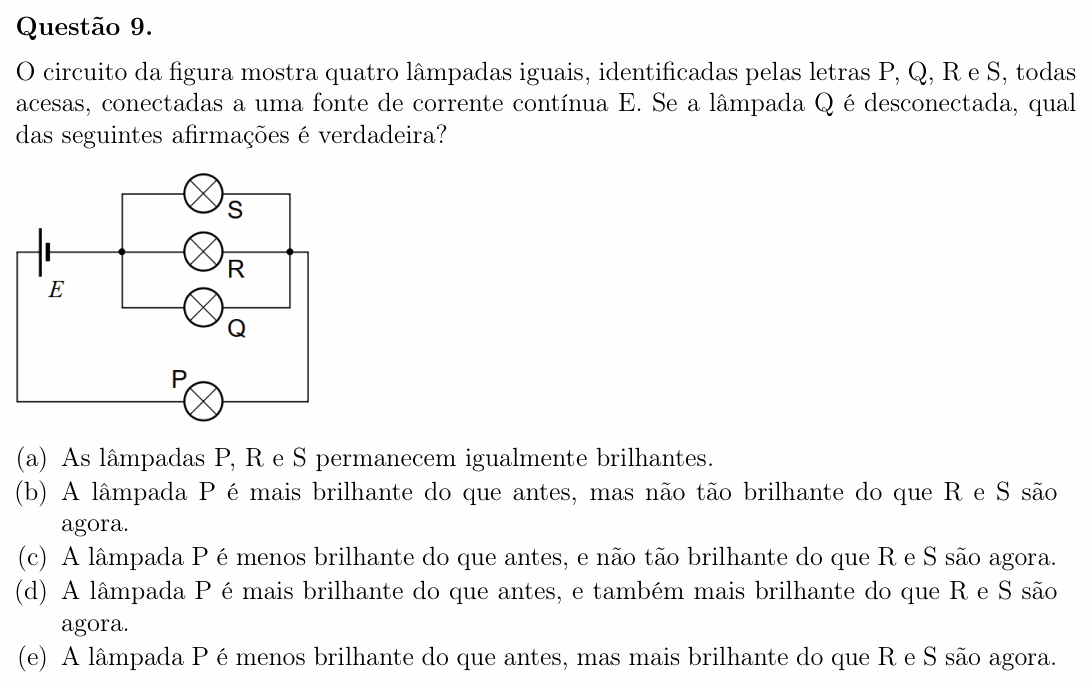 Enunciado da questão 9 de Física do OBF 2023 (1ª fase, Nível III)