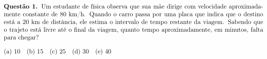 Enunciado da questão 1 de Física do OBF 2024 (1ª fase, Nível I)