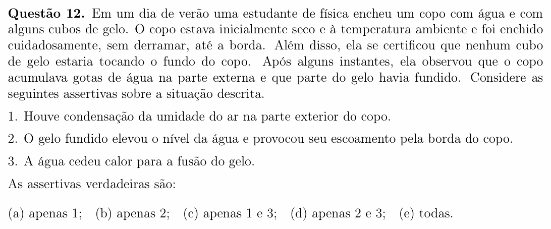 Enunciado da questão 12 de Física do OBF 2024 (1ª fase, Nível I)