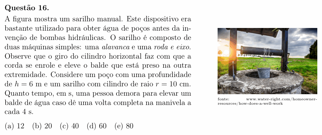 Enunciado da questão 16 de Física do OBF 2024 (1ª fase, Nível I)
