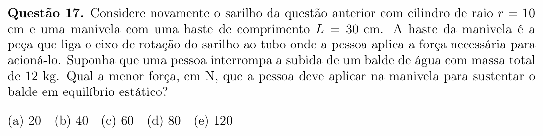 Enunciado da questão 17 de Física do OBF 2024 (1ª fase, Nível I)