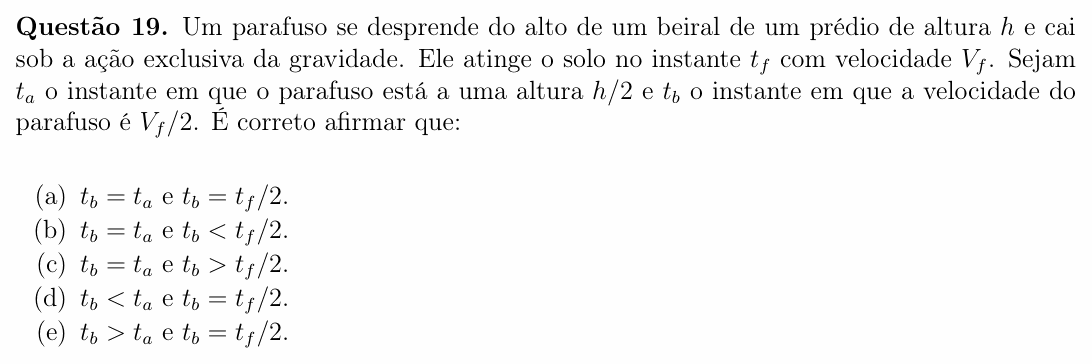 Enunciado da questão 19 de Física do OBF 2024 (1ª fase, Nível I)