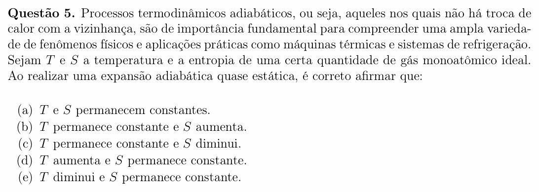 Enunciado da questão 5 de Física do OBF 2024 (1ª fase, Nível III)