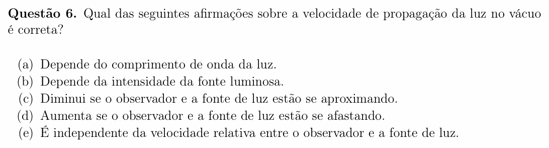 Enunciado da questão 6 de Física do OBF 2024 (1ª fase, Nível III)