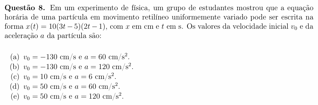 Enunciado da questão 8 de Física do OBF 2024 (1ª fase, Nível III)