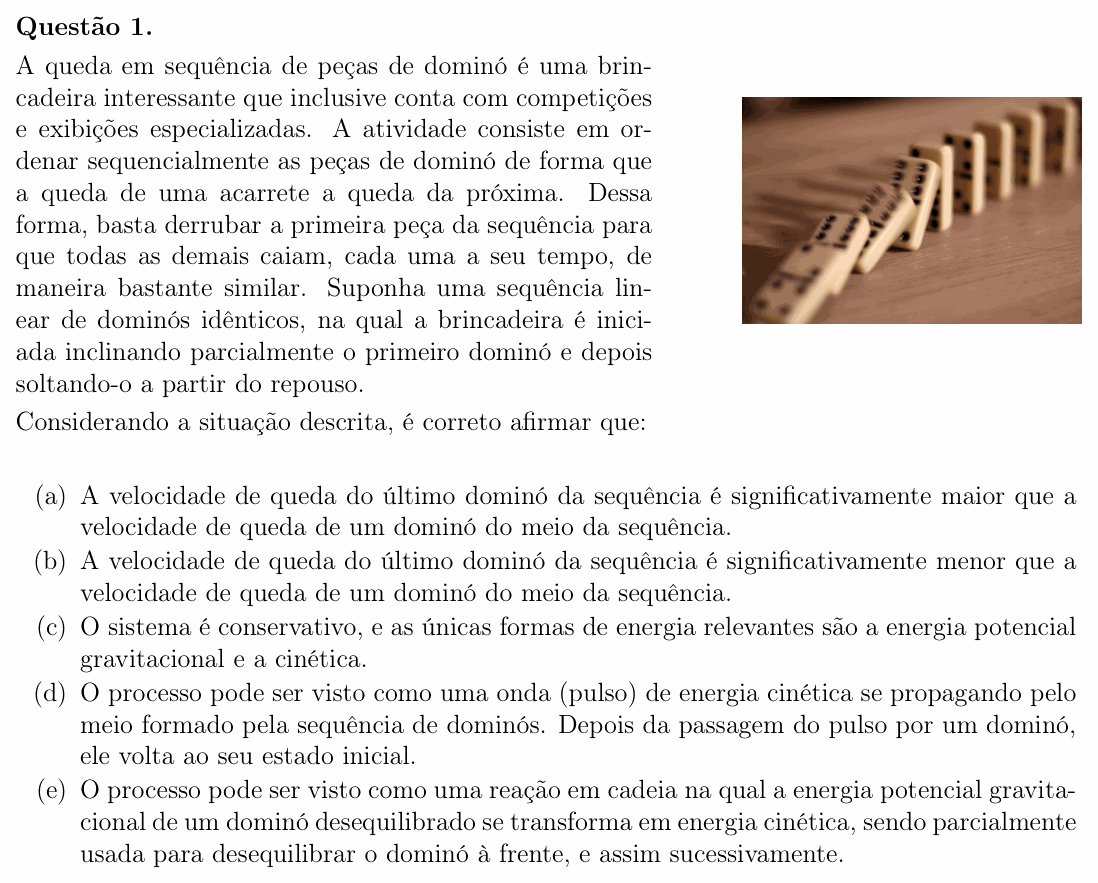 Enunciado da questão 1 de Física do OBF 2025 (1ª fase, Nível I)