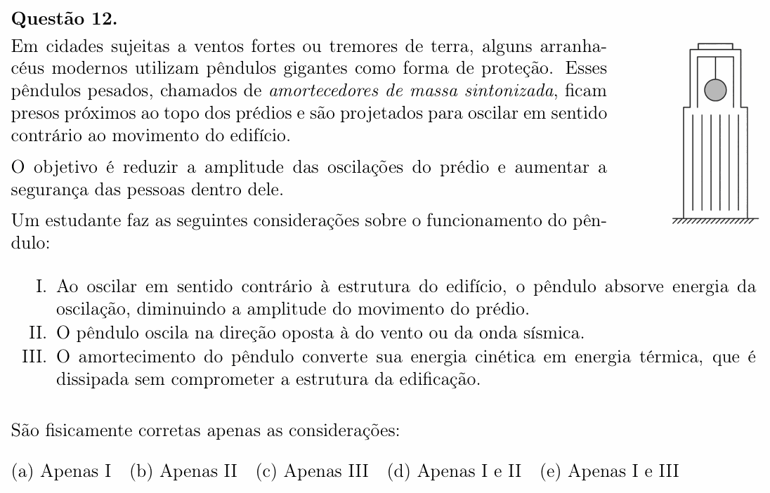 Enunciado da questão 12 de Física do OBF 2025 (1ª fase, Nível I)