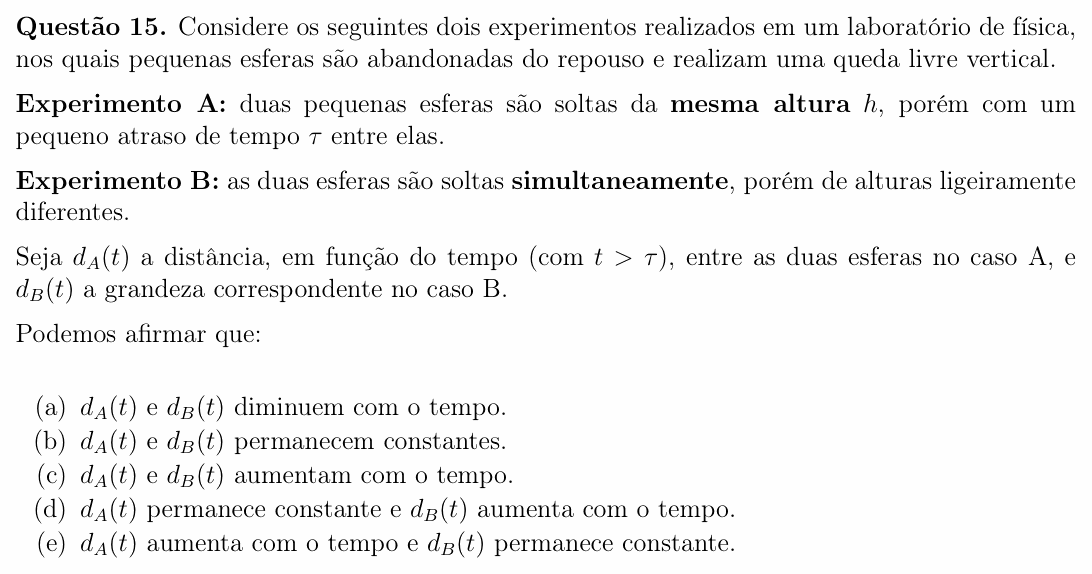 Enunciado da questão 15 de Física do OBF 2025 (1ª fase, Nível I)