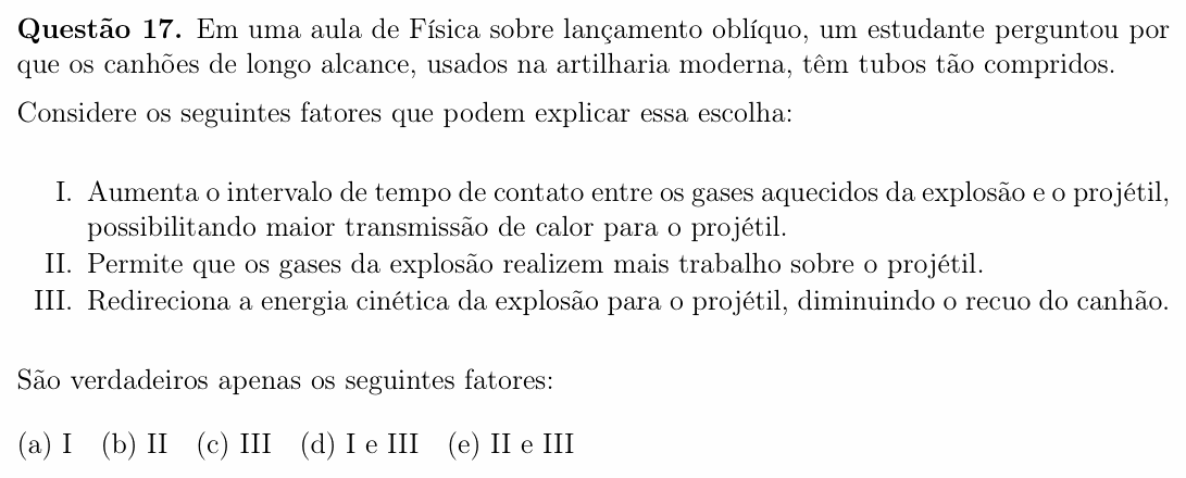 Enunciado da questão 17 de Física do OBF 2025 (1ª fase, Nível I)