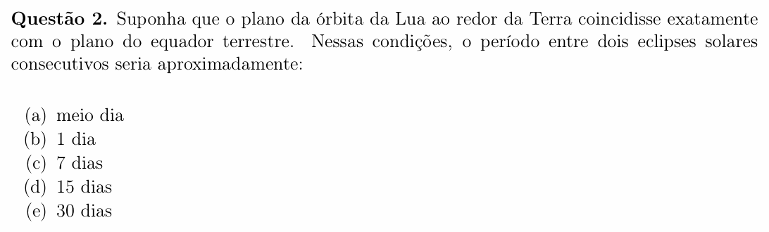 Enunciado da questão 2 de Física do OBF 2025 (1ª fase, Nível I)