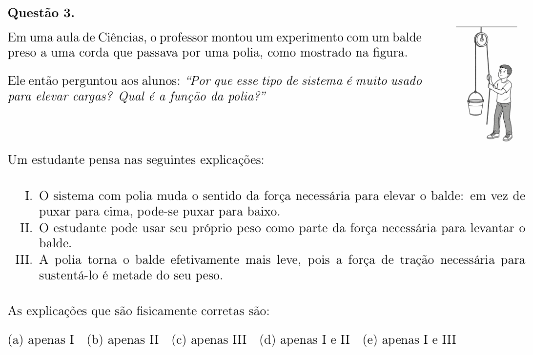 Enunciado da questão 3 de Física do OBF 2025 (1ª fase, Nível I)