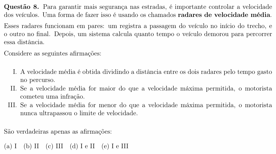 Enunciado da questão 8 de Física do OBF 2025 (1ª fase, Nível I)