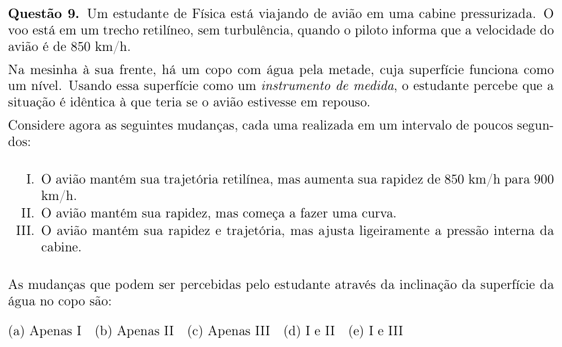 Enunciado da questão 9 de Física do OBF 2025 (1ª fase, Nível I)