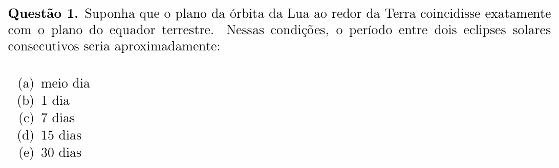 Enunciado da questão 1 de Física do OBF 2025 (1ª fase, Nível II)