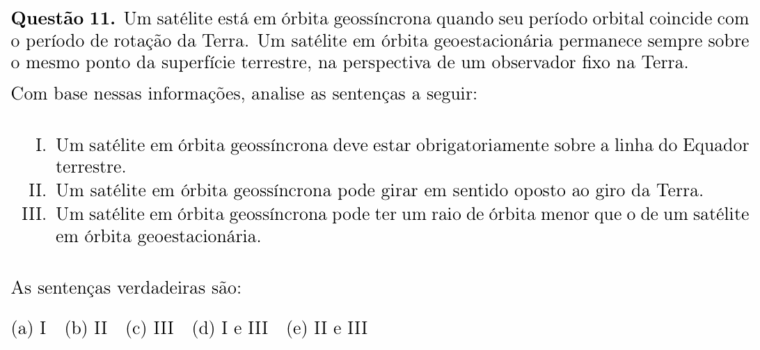 Enunciado da questão 11 de Física do OBF 2025 (1ª fase, Nível II)