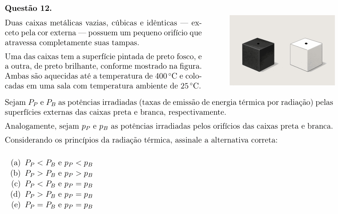 Enunciado da questão 12 de Física do OBF 2025 (1ª fase, Nível II)