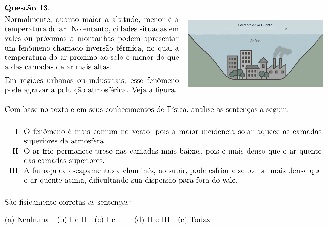 Enunciado da questão 13 de Física do OBF 2025 (1ª fase, Nível II)