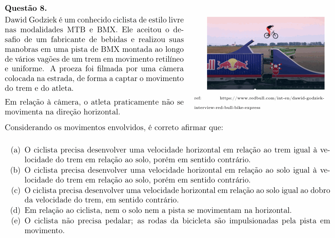 Enunciado da questão 8 de Física do OBF 2025 (1ª fase, Nível II)