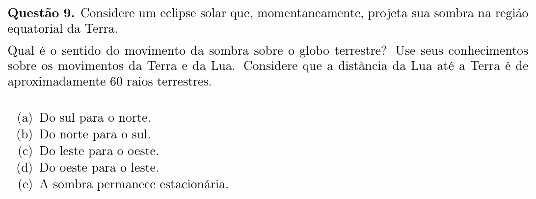 Enunciado da questão 9 de Física do OBF 2025 (1ª fase, Nível II)