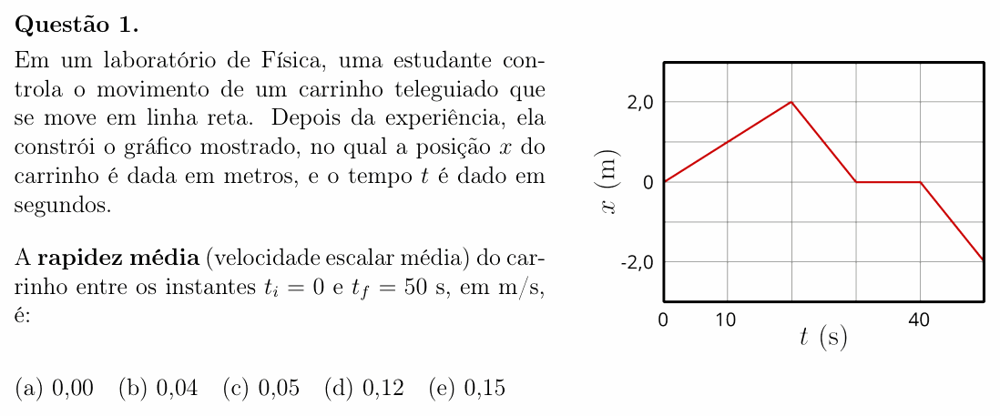 Enunciado da questão 1 de Física do OBF 2025 (1ª fase, Nível III)