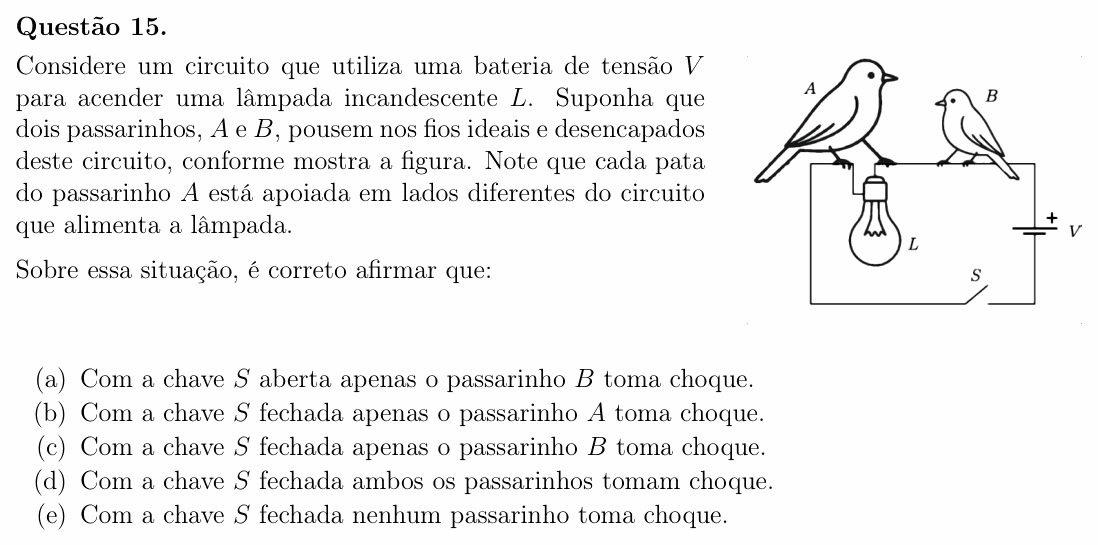 Enunciado da questão 15 de Física do OBF 2025 (1ª fase, Nível III)