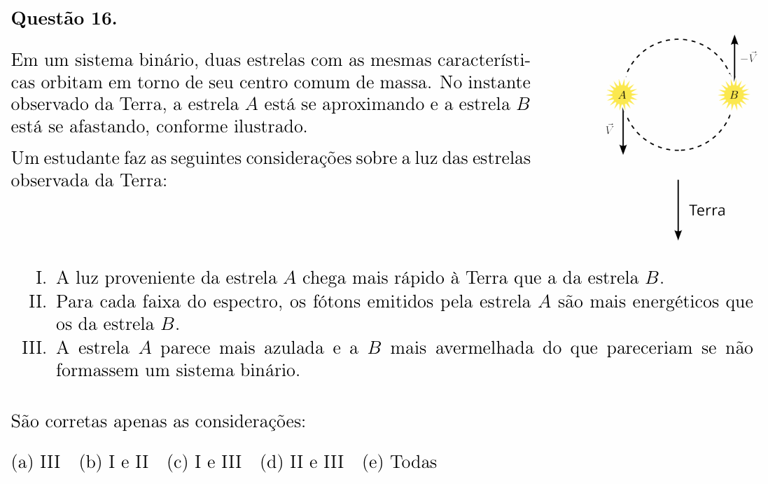 Enunciado da questão 16 de Física do OBF 2025 (1ª fase, Nível III)