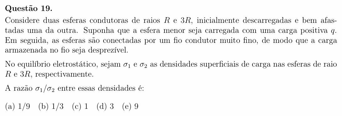 Enunciado da questão 19 de Física do OBF 2025 (1ª fase, Nível III)