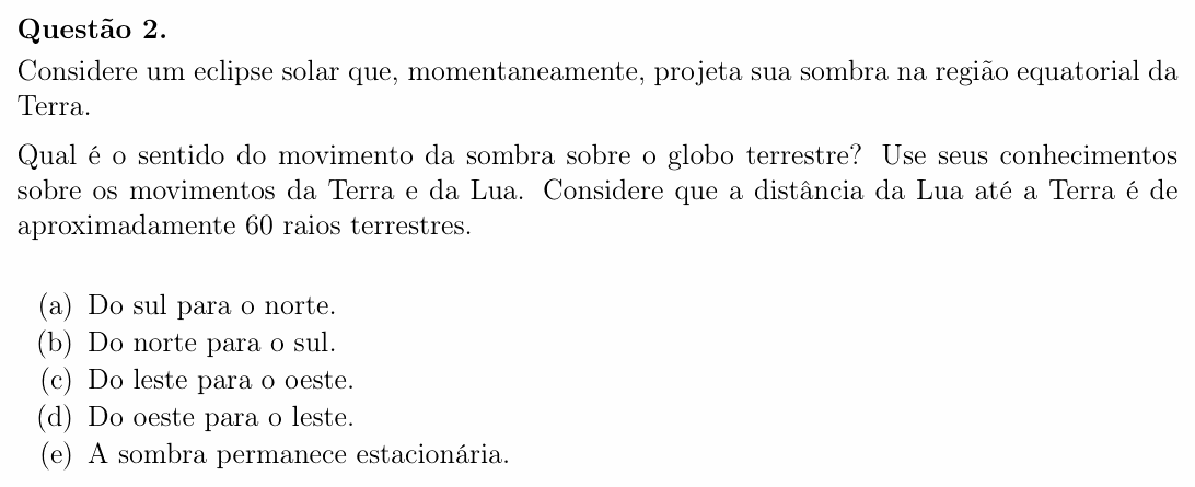 Enunciado da questão 2 de Física do OBF 2025 (1ª fase, Nível III)